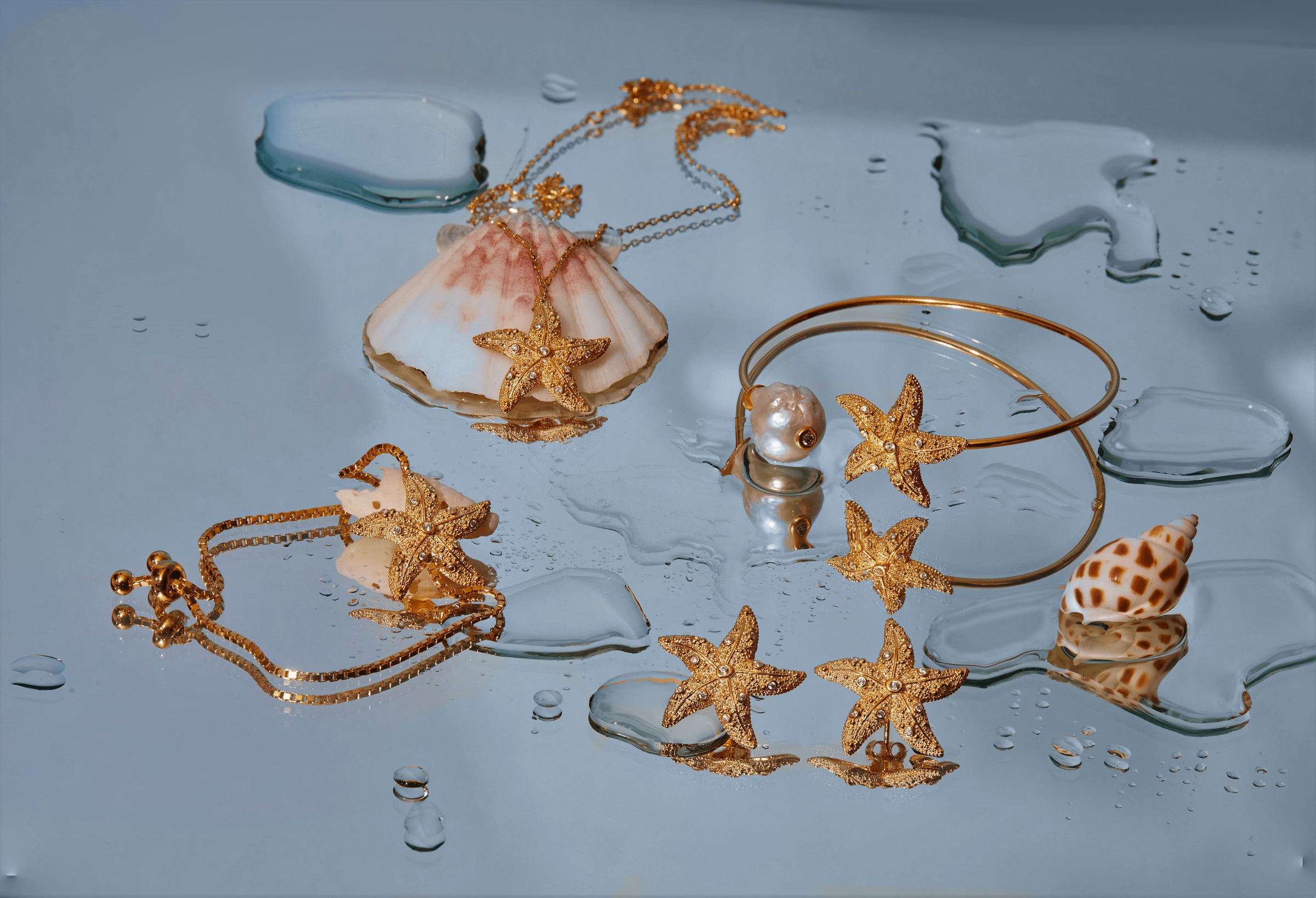 ocean series, Ocean Inspired Jewelry, 14K Gold Plated Jewelry, Necklaces, Earrings, bracelets, Bangles