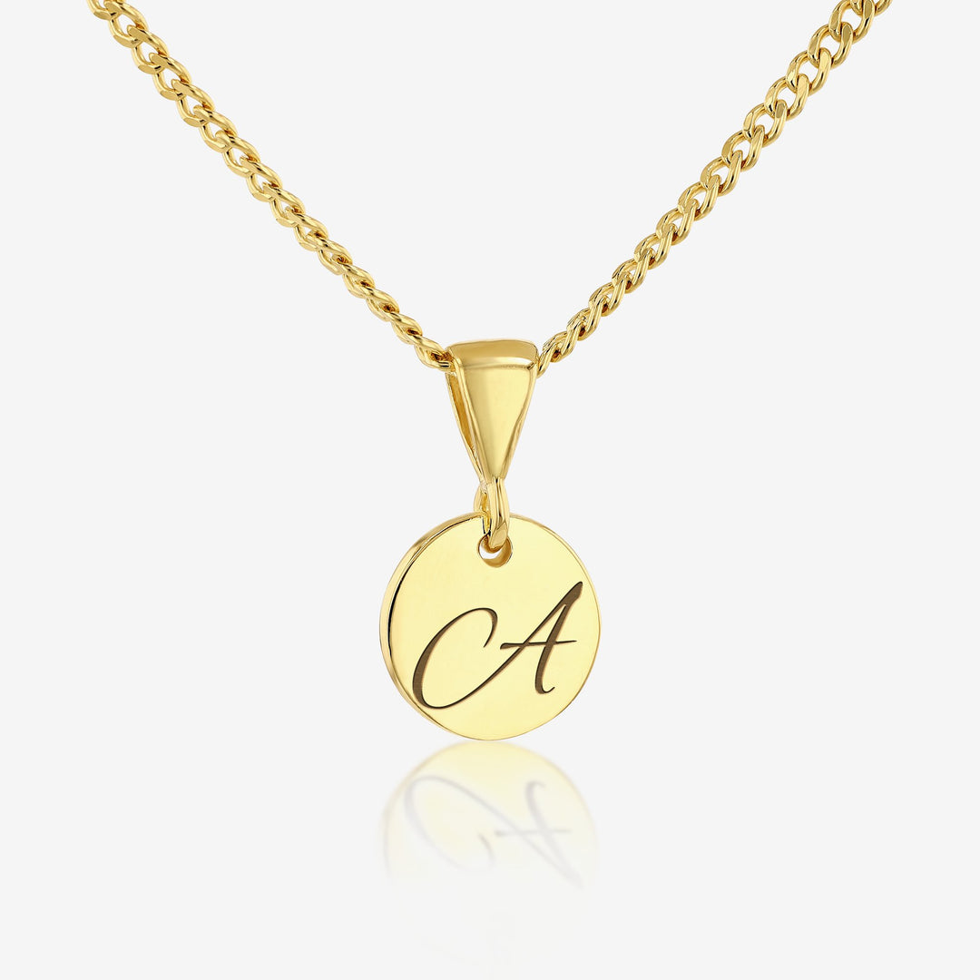 A Initial Cursive Engraved Pendant Necklace 14K 925K Gold Vermeil - Ema Jewels