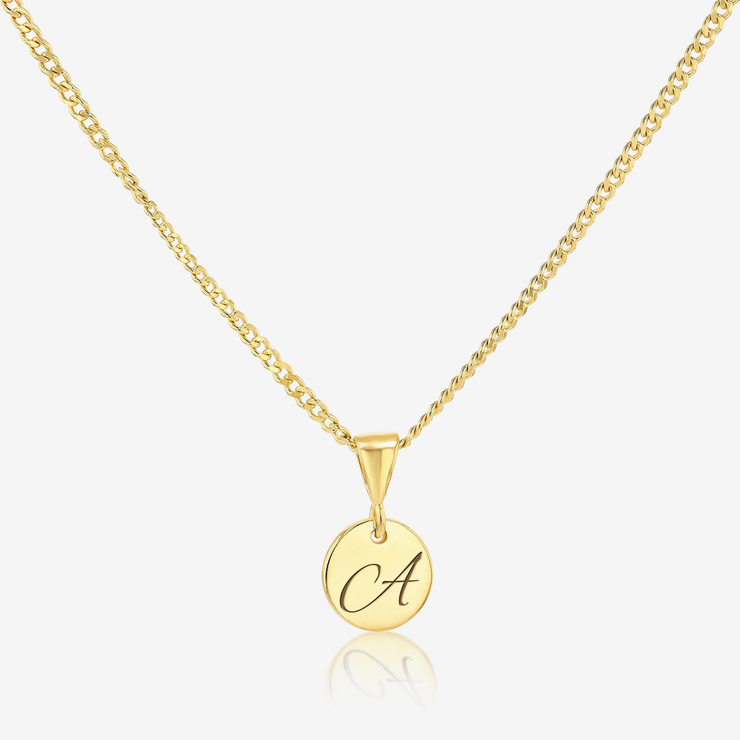 A Initial Cursive Engraved Pendant Necklace 14K 925K Gold Vermeil - Ema Jewels