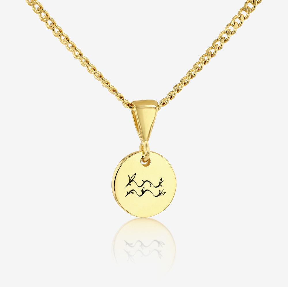 Aquarius Zodiac Sign Pendant Necklace 14K 925K Gold Vermeil - Ema Jewels