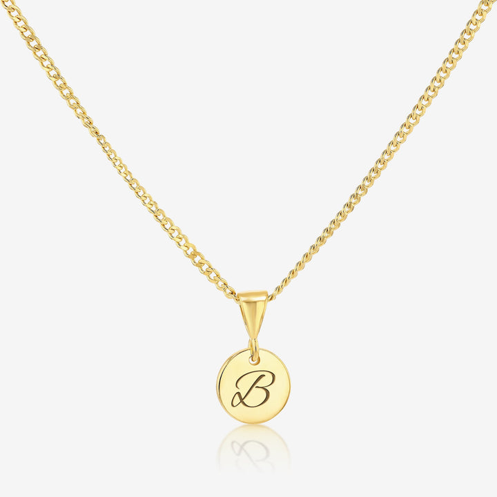 B Initial Cursive Engraved Pendant Necklace 14K 925K Gold Vermeil - Ema Jewels