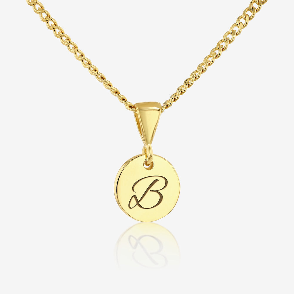 B Initial Cursive Engraved Pendant Necklace 14K 925K Gold Vermeil - Ema Jewels