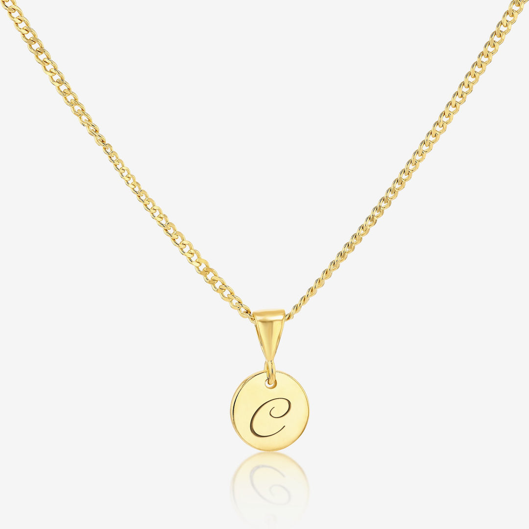 C Initial Cursive Engraved Pendant Necklace 14K 925K Gold Vermeil - Ema Jewels