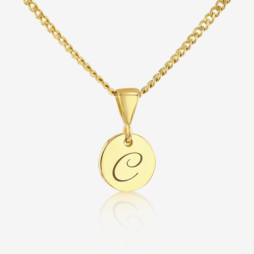 C Initial Cursive Engraved Pendant Necklace 14K 925K Gold Vermeil - Ema Jewels