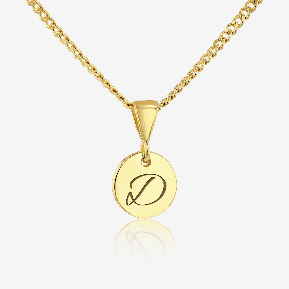 D Initial Cursive Engraved Pendant Necklace 14K 925K Gold Vermeil - Ema Jewels