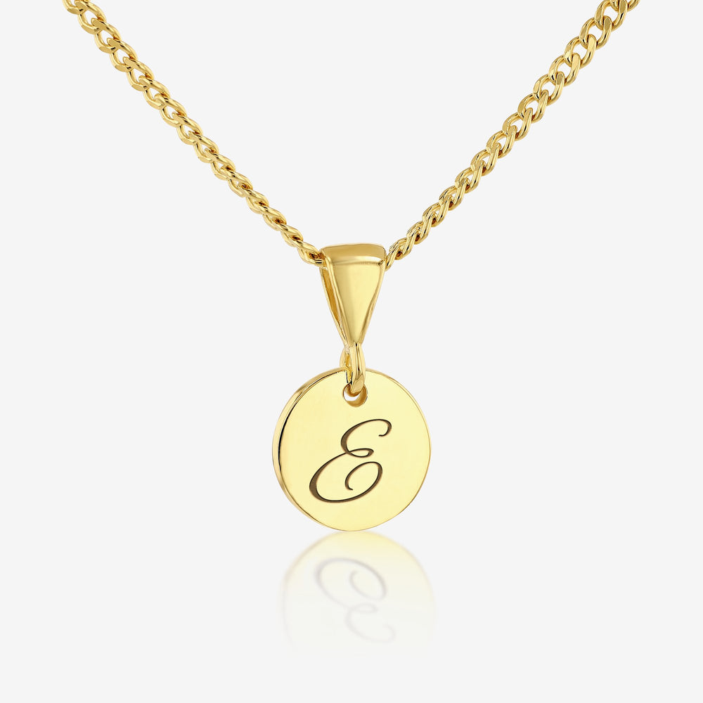 E Initial Cursive Engraved Pendant Necklace 14K 925K Gold Vermeil - Ema Jewels