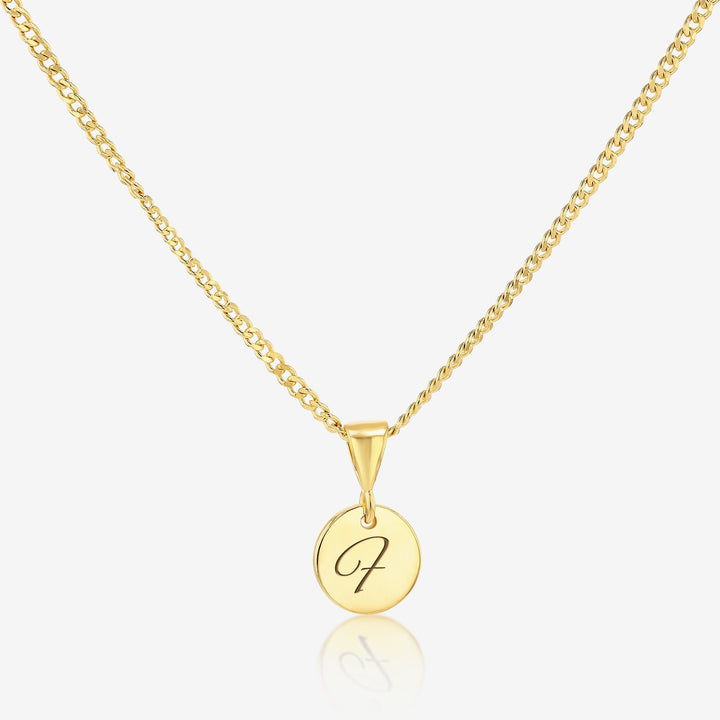 F Initial Cursive Engraved Pendant Necklace 14K 925K Gold Vermeil - Ema Jewels