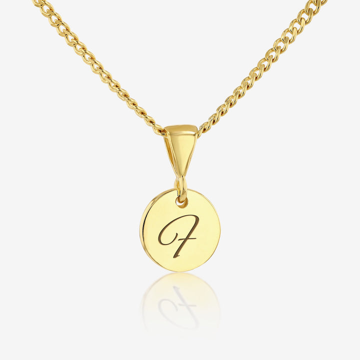 F Initial Cursive Engraved Pendant Necklace 14K 925K Gold Vermeil - Ema Jewels