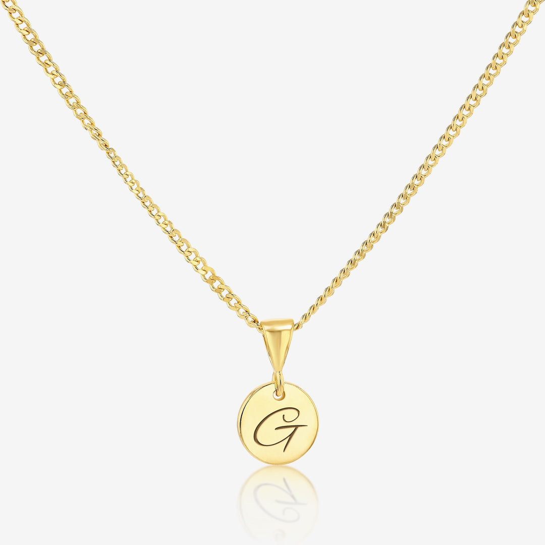 G Initial Cursive Engraved Pendant Necklace 14K 925 Gold Vermeil