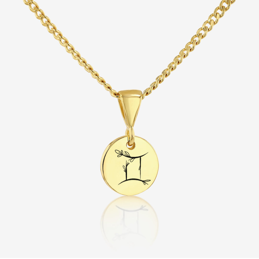 Gemini Zodiac Sign Pendant Necklace 14K 925K Gold Vermeil - Ema Jewels