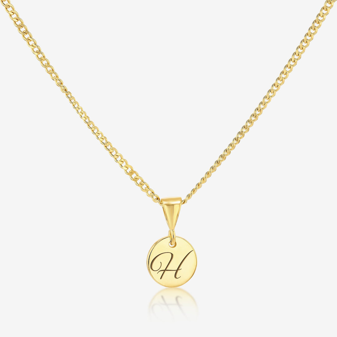 H Initial Cursive Engraved Pendant Necklace 14K 925K Gold Vermeil - Ema Jewels