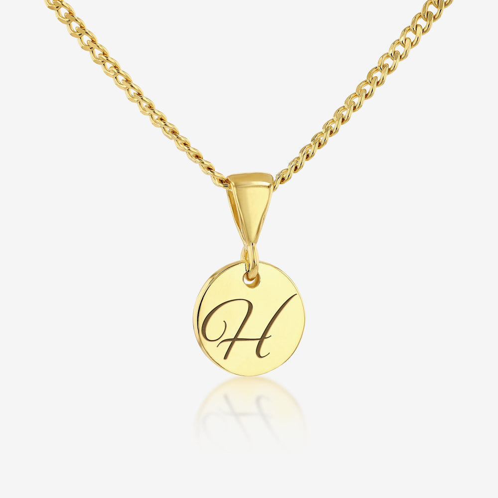 H Initial Cursive Engraved Pendant Necklace 14K 925K Gold Vermeil - Ema Jewels