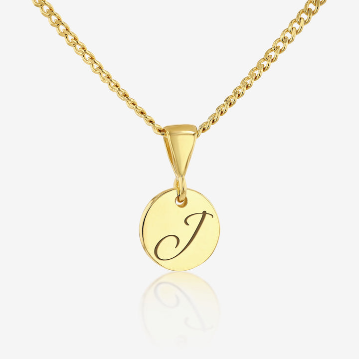 J Initial Cursive Engraved Pendant Necklace 14K 925K Gold Vermeil - Ema Jewels