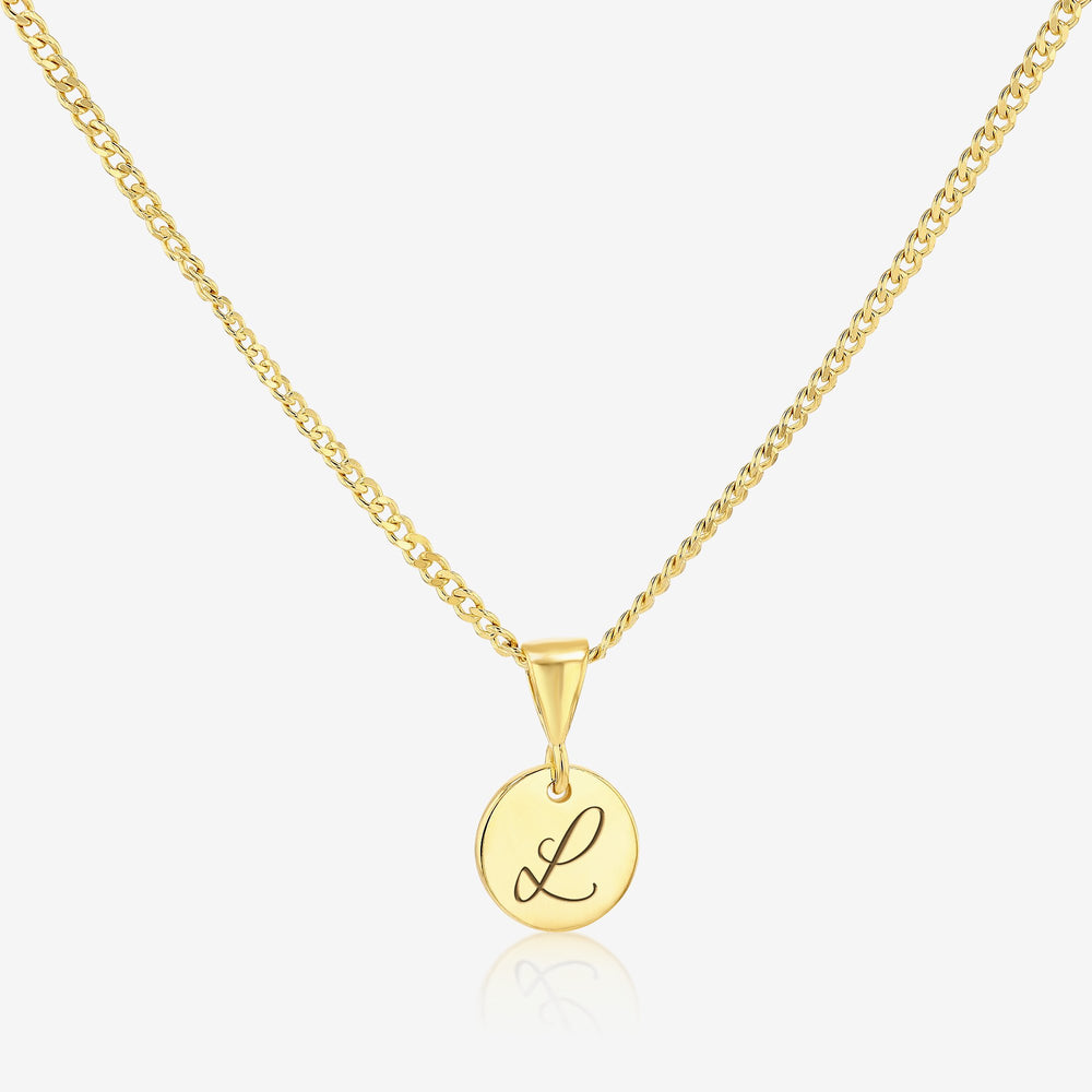 L Initial Cursive Engraved Pendant Necklace 14K 925 Gold Vermeil - Ema Jewels