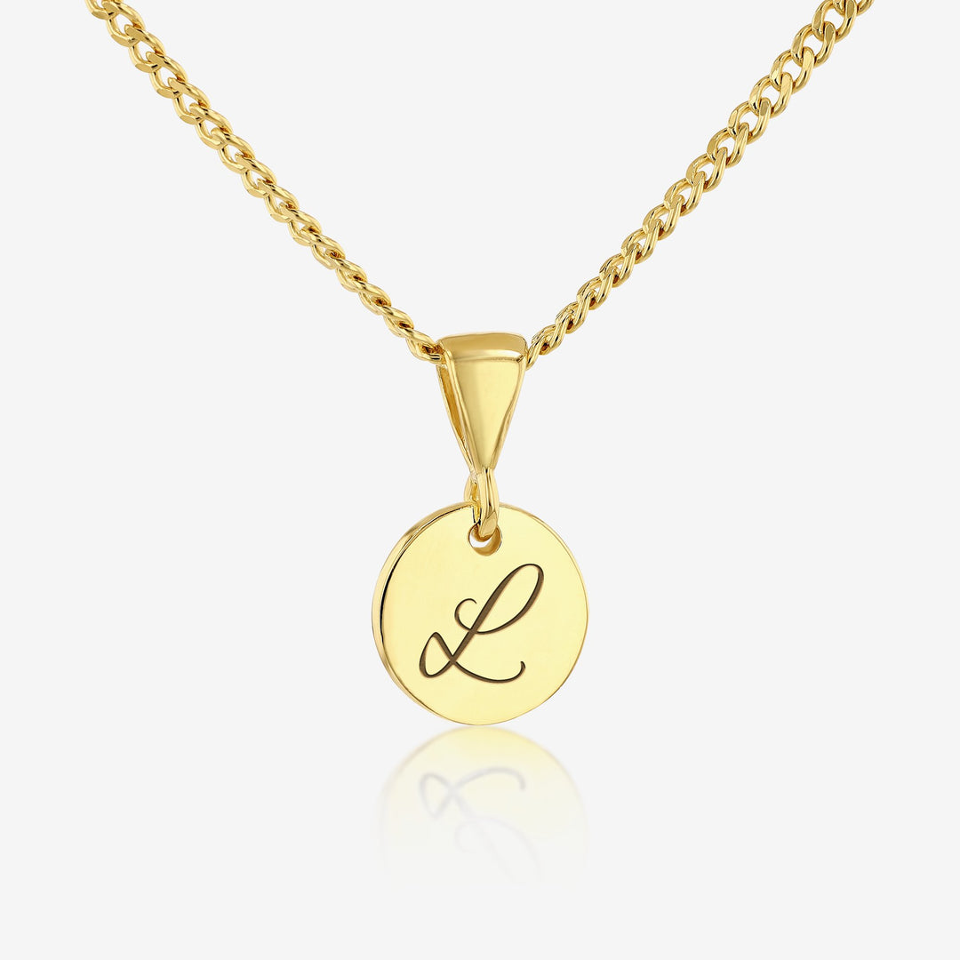 L Initial Cursive Engraved Pendant Necklace 14K 925K Gold Vermeil - Ema Jewels