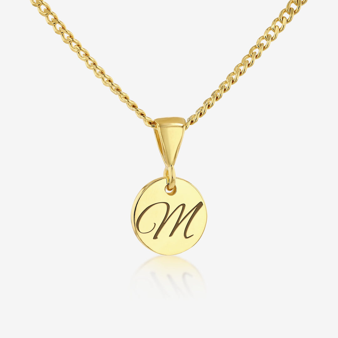 M Initial Cursive Engraved Pendant Necklace 14K 925K Gold Vermeil - Ema Jewels