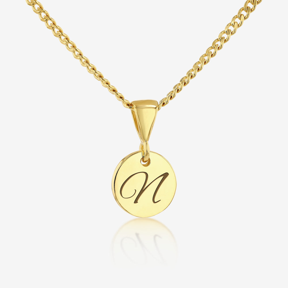 N Initial Cursive Engraved Pendant Necklace 14K 925K Gold Vermeil - Ema Jewels