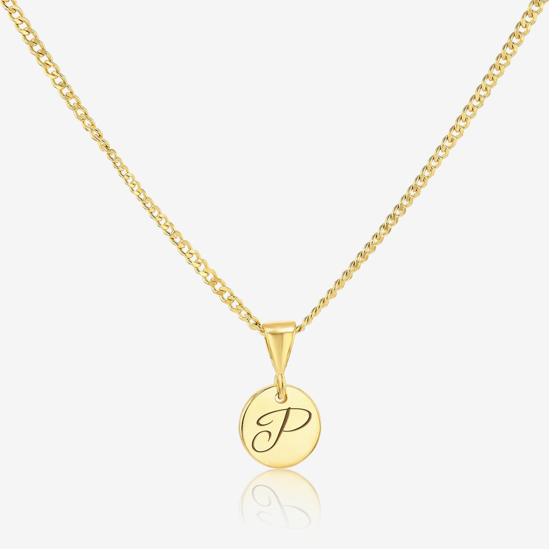 P Initial Cursive Engraved Pendant Necklace 14K 925K Gold Vermeil - Ema Jewels