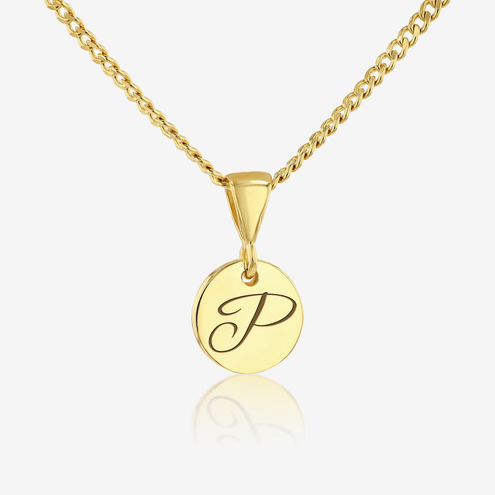 P Initial Cursive Engraved Pendant Necklace 14K 925K Gold Vermeil - Ema Jewels