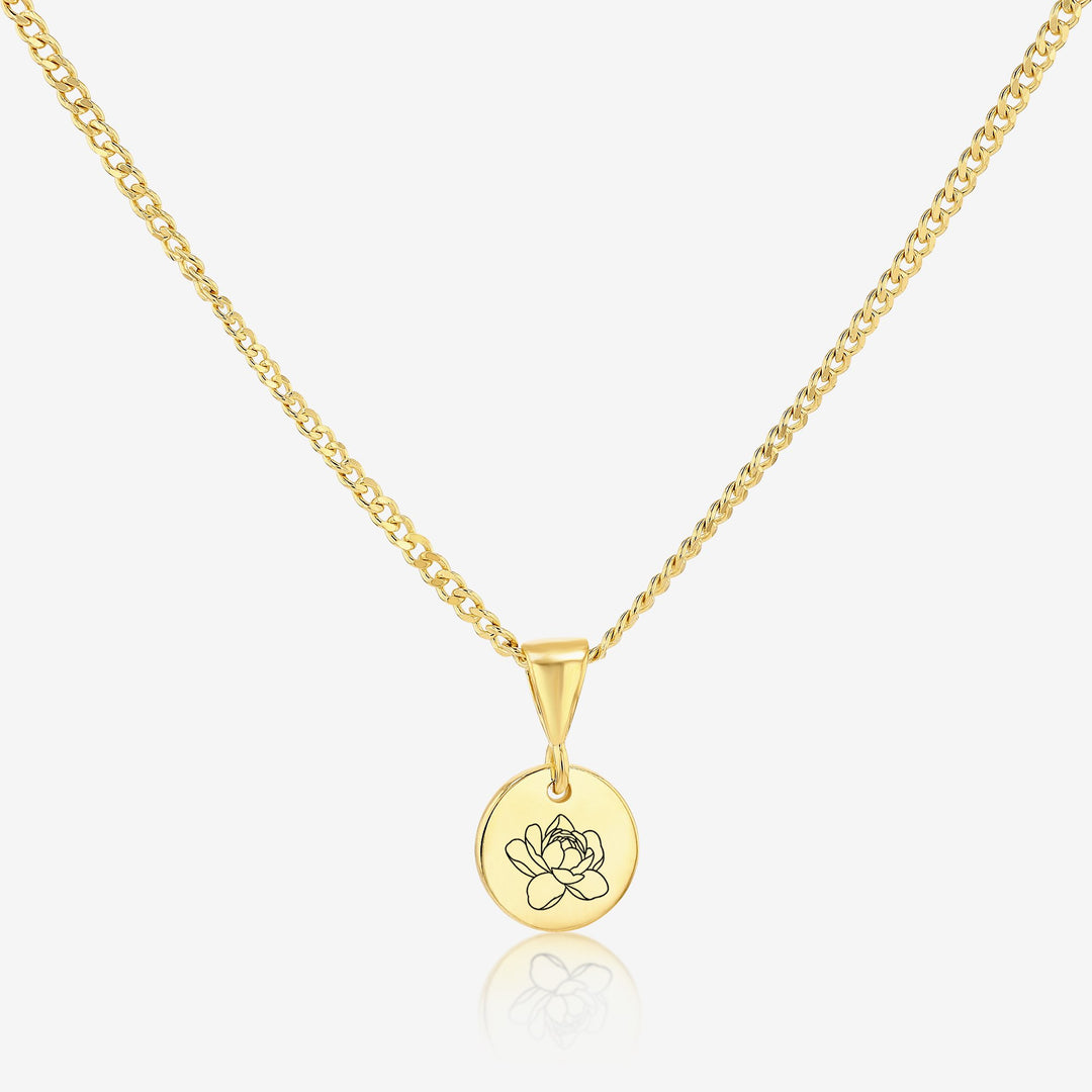 Peony November Birth Flower Pendant Necklace 14K 925K Gold Vermeil - Ema Jewels