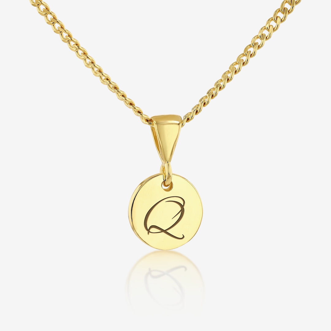 Q Initial Cursive Engraved Pendant Necklace 14K 925K Gold Vermeil - Ema Jewels