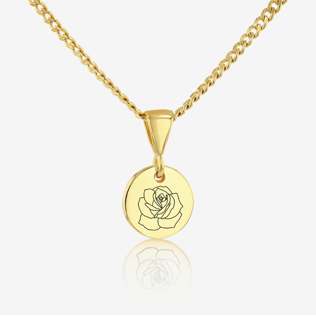 Rose June Birth Flower Pendant Necklace 14K 925K Gold Vermeil - Ema Jewels