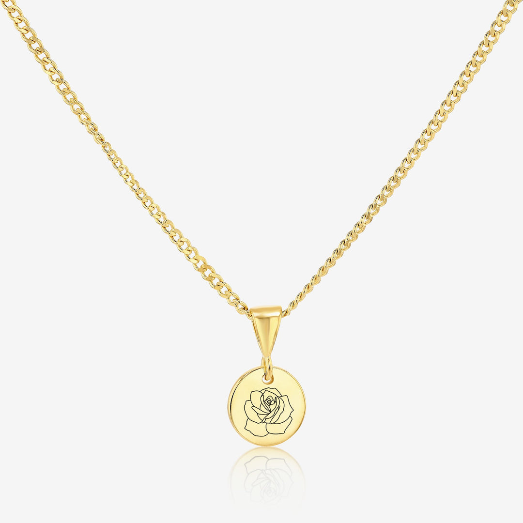 Rose June Birth Flower Pendant Necklace 14K 925K Gold Vermeil - Ema Jewels