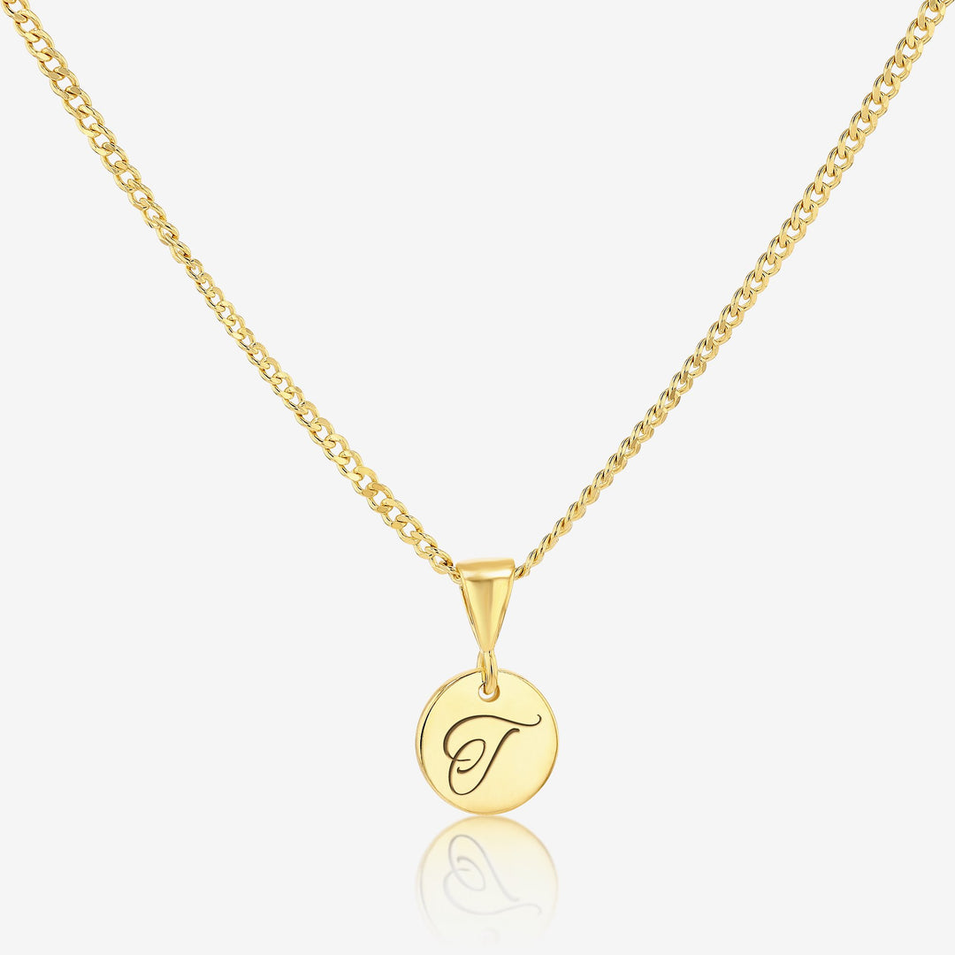 T Initial Cursive Engraved Pendant Necklace 14K 925K Gold Vermeil - Ema Jewels