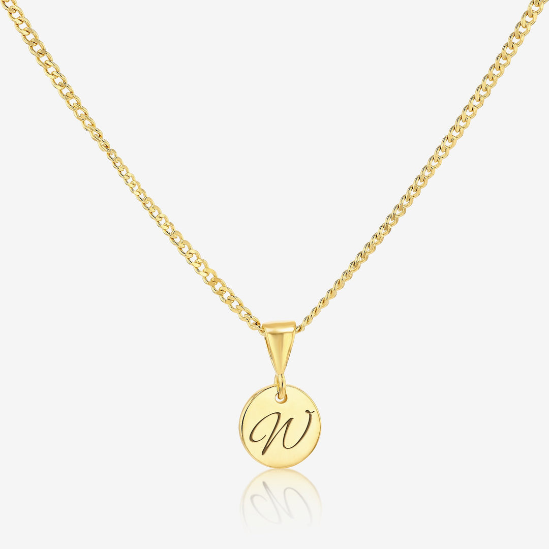 W Initial Cursive Engraved Pendant Necklace 14K 925K Gold Vermeil - Ema Jewels