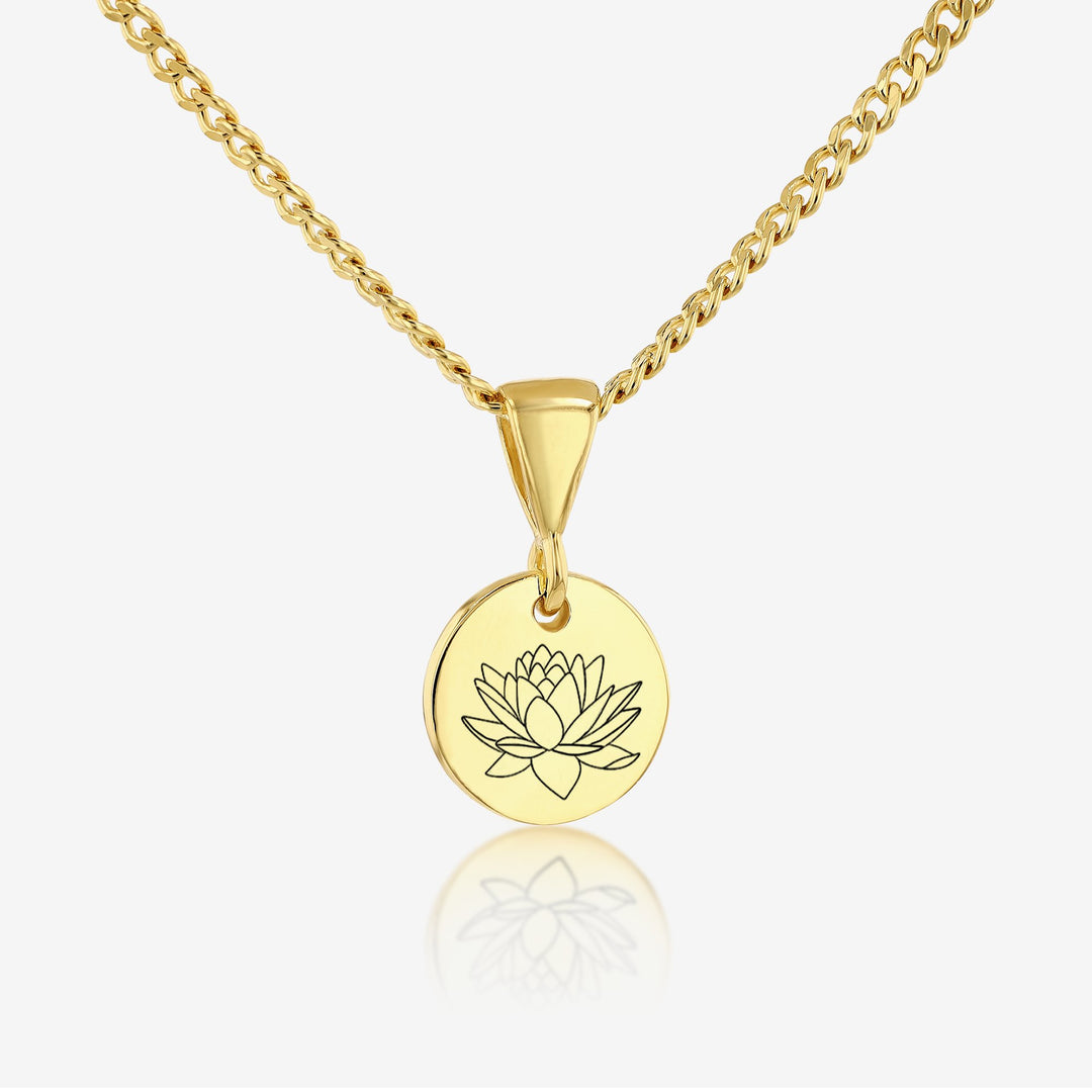 Waterlily July Birth Flower Pendant Necklace 14K 925K Gold Vermeil - Ema Jewels