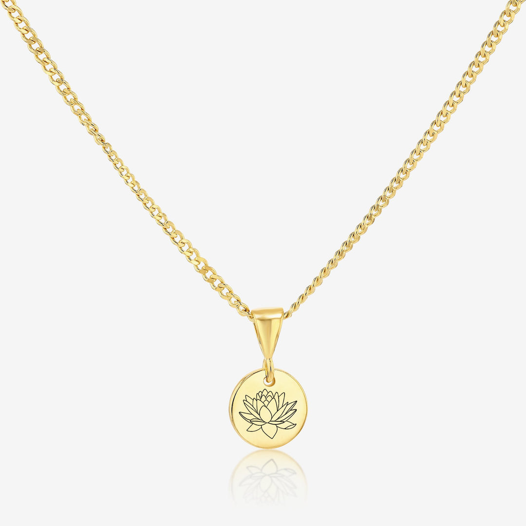 Waterlily July Birth Flower Pendant Necklace 14K 925K Gold Vermeil - Ema Jewels