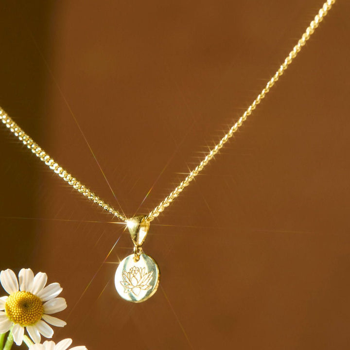 Waterlily July Birth Flower Pendant Necklace 14K 925 Gold Vermeil