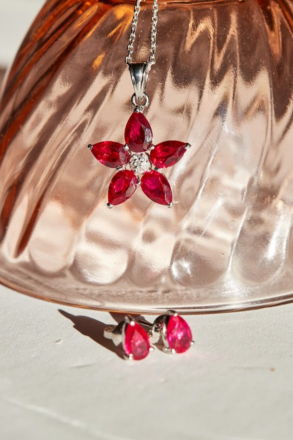 Aletheia Ruby Sterling Silver Necklace & Earring Set