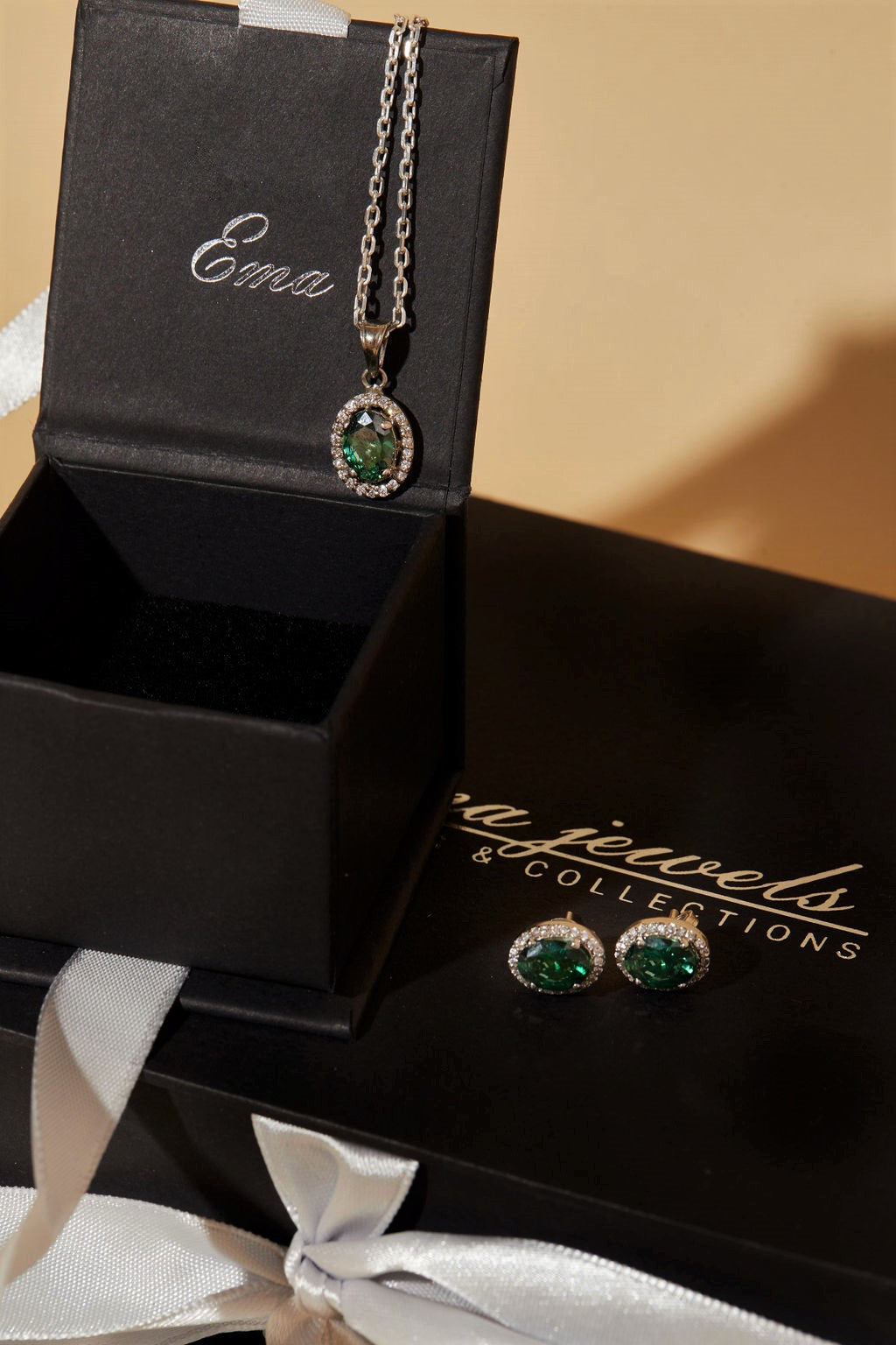 Euterpe Emerald Necklace & Bia Emerald Sterling Silver Earring SET