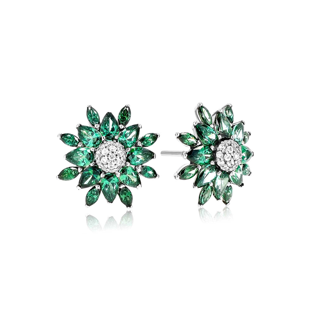 Alectrona Emerald Sterling Silver Earrings - Ema Jewels