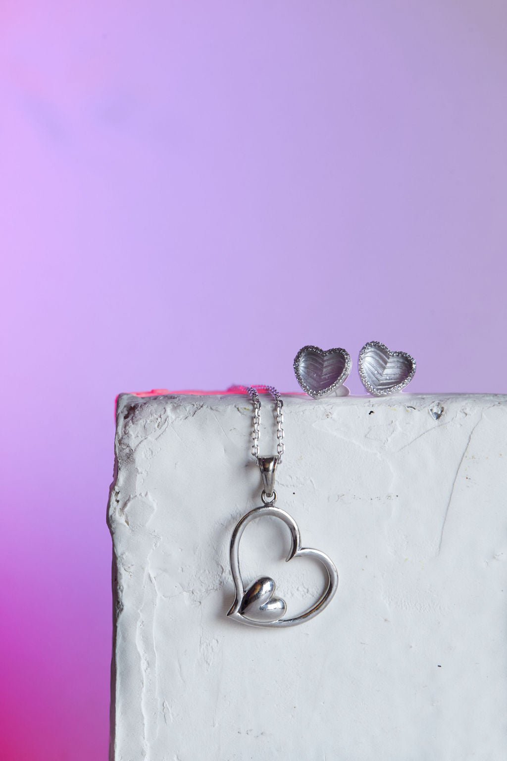 Amore Heart Necklace & Achelois Sterling Silver Earrings SET - Ema Jewels