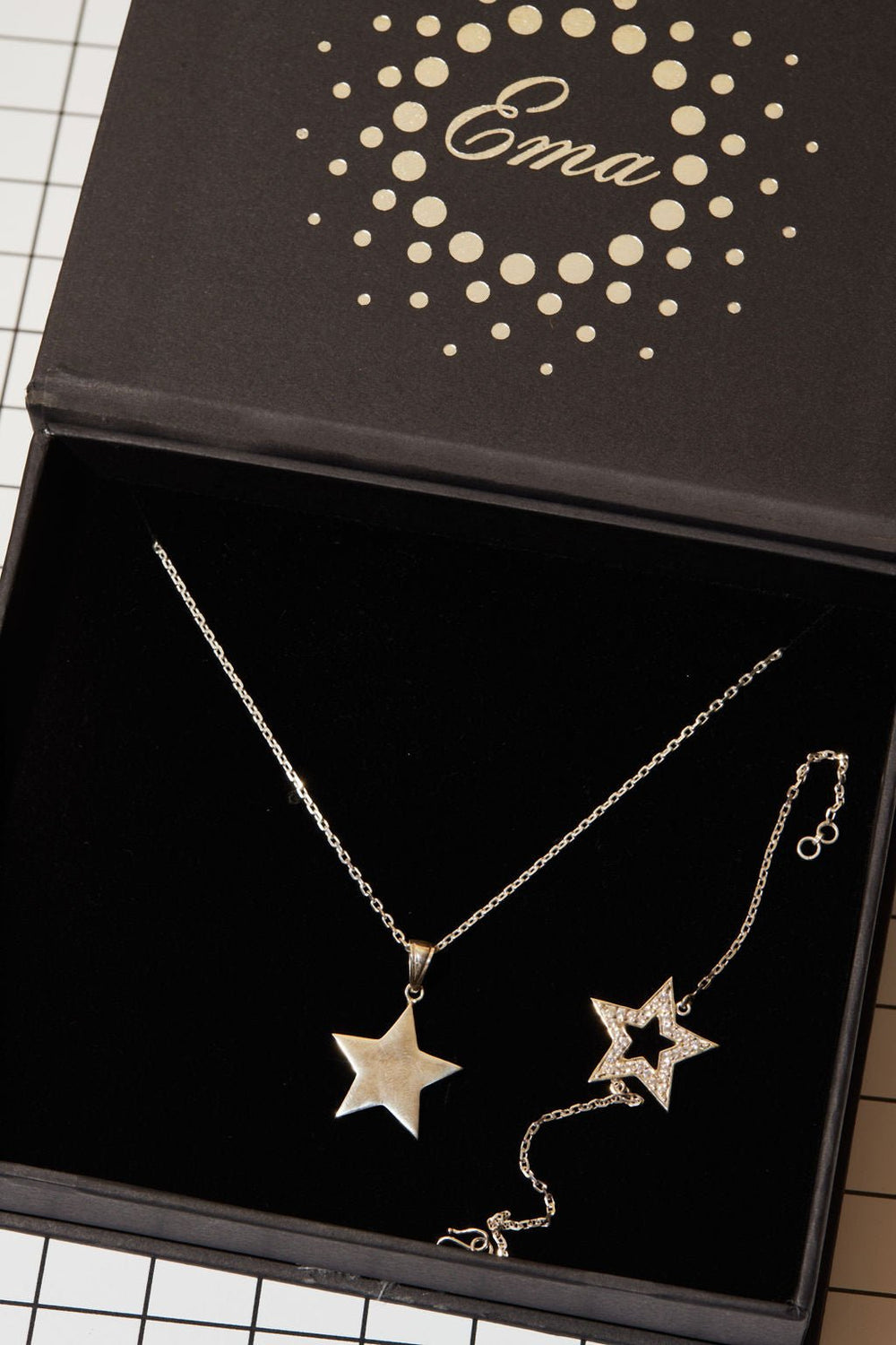 Astrea Crystal Star Bracelet and Skyler Sterling Silver Necklace SET - Ema Jewels