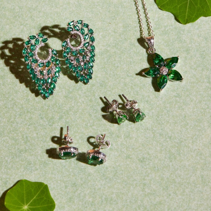 Bia Emerald Sterling Silver Earrings - Ema Jewels