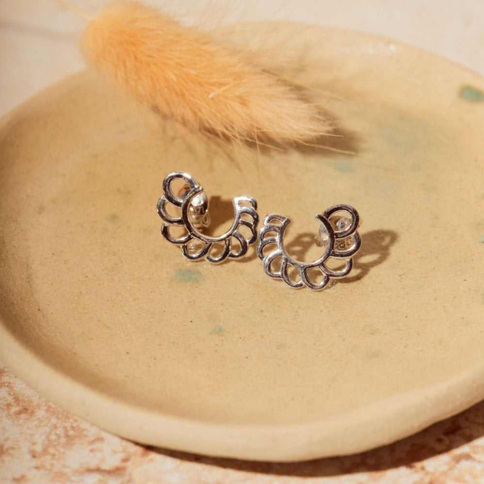 Celaeno Half Circle Sterling Silver Earrings - Ema Jewels