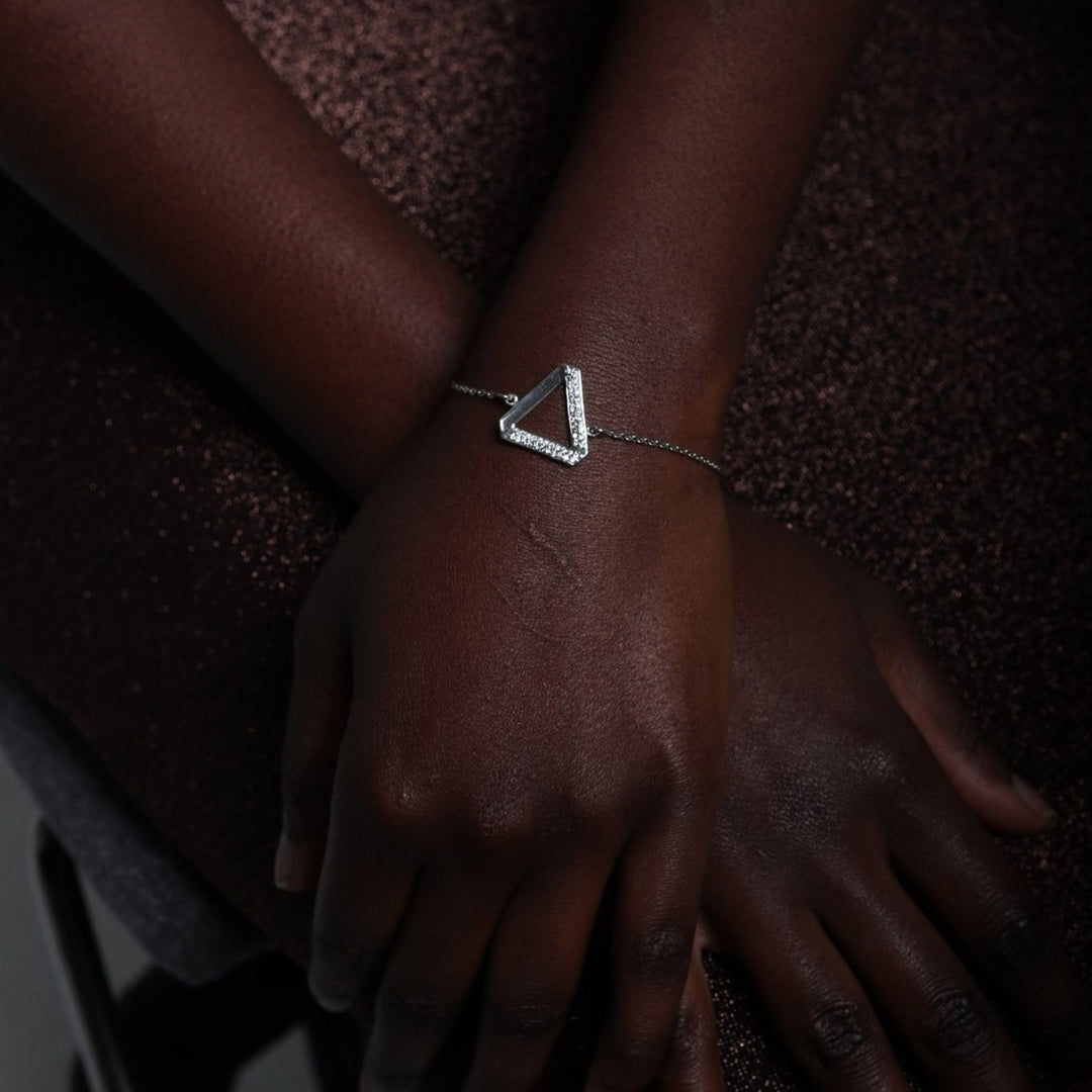 Clotho Triangle Bracelet and Maya Crystal Sterling Silver Earrings SET - Ema Jewels