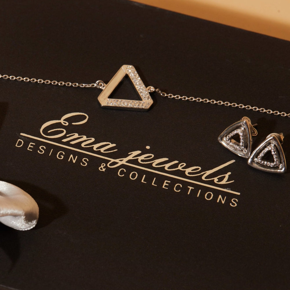 Clotho Triangle Bracelet and Maya Crystal Sterling Silver Earrings SET - Ema Jewels