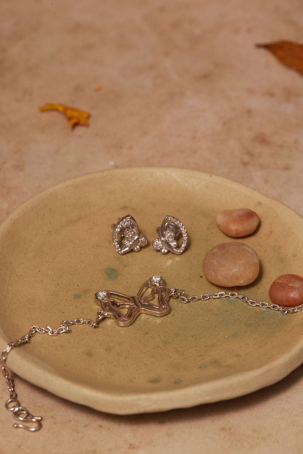 Cybele Butterfly Bracelet and Styx Crystal Sterling Silver Earrings SET - Ema Jewels