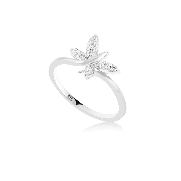 Eurydice Dragonfly Crystal Sterling Silver Ring - Ema Jewels