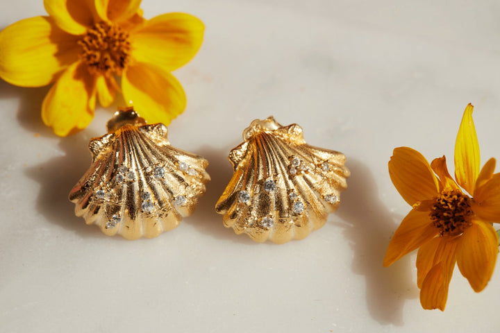 Golden Seashell Cascade Earrings - Ema Jewels