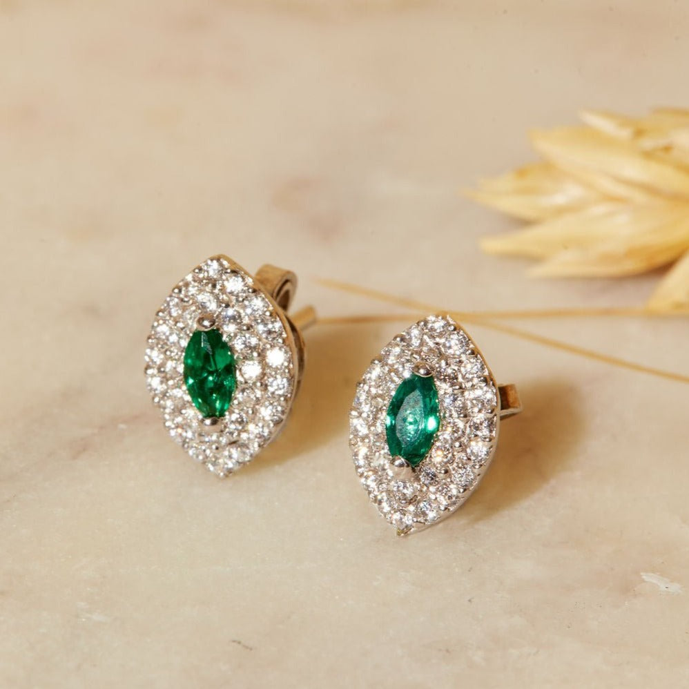 Hecate Emerald Sterling Silver Earrings - Ema Jewels