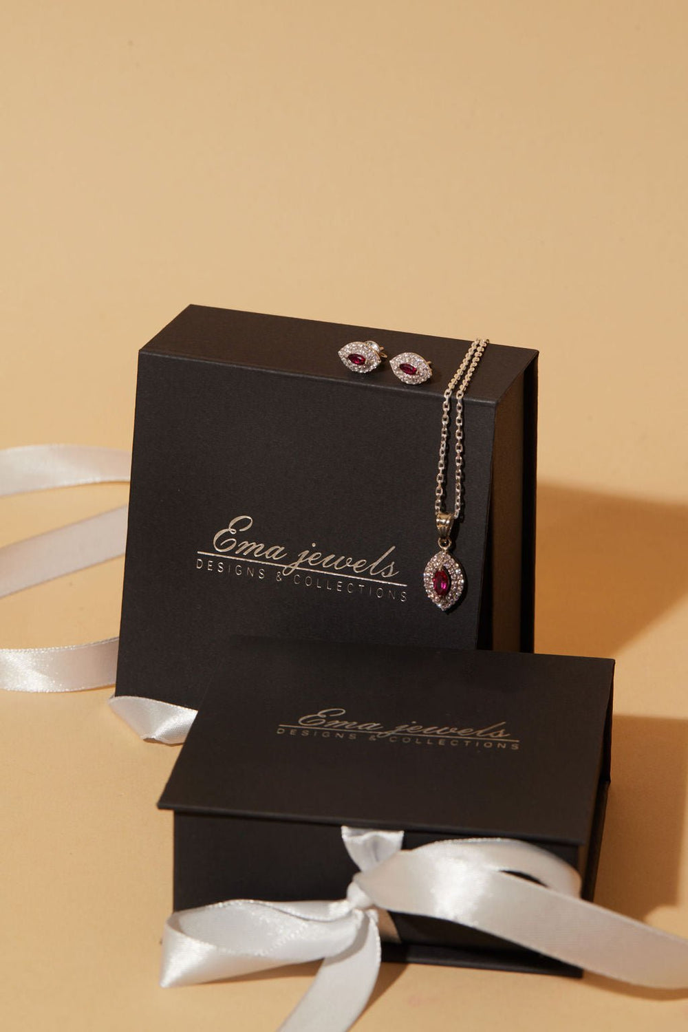 Hecate Fuchsia Sterling Silver Necklace and Earrings SET - Ema Jewels