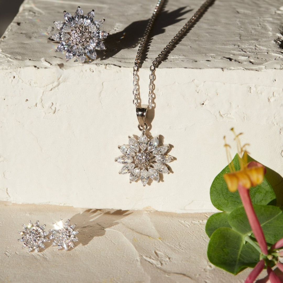 Helianthus Crystal Sterling Silver Earrings - Ema Jewels