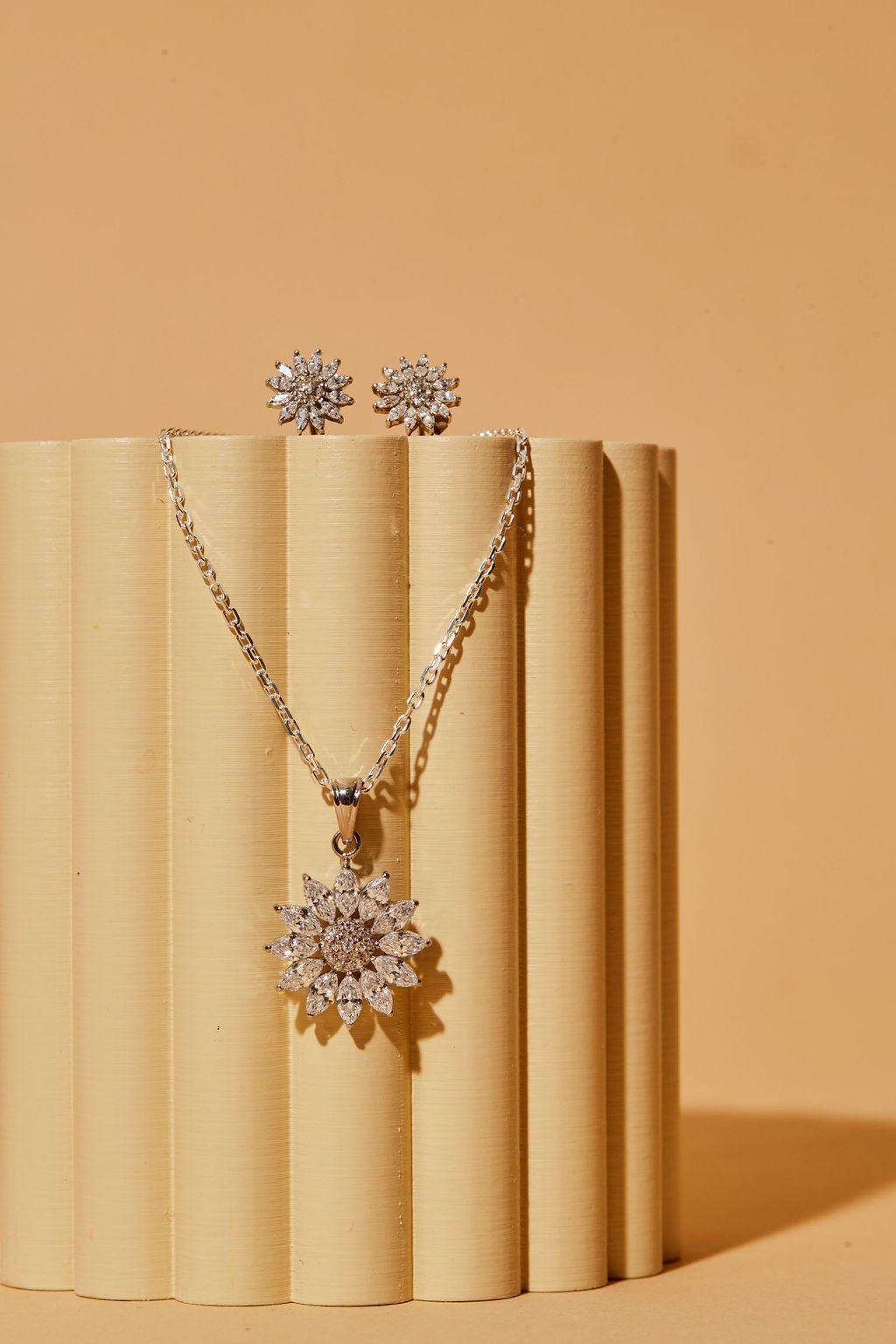 Helianthus Crystal Sterling Silver Necklace & Earring SET - Ema Jewels