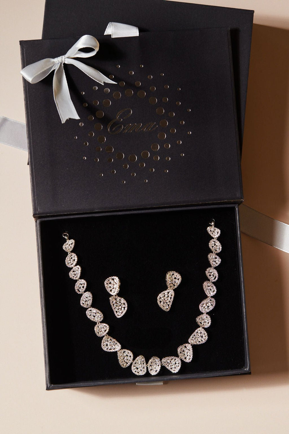 Hera Crystal Sterling Silver Necklace & Earring SET - Ema Jewels