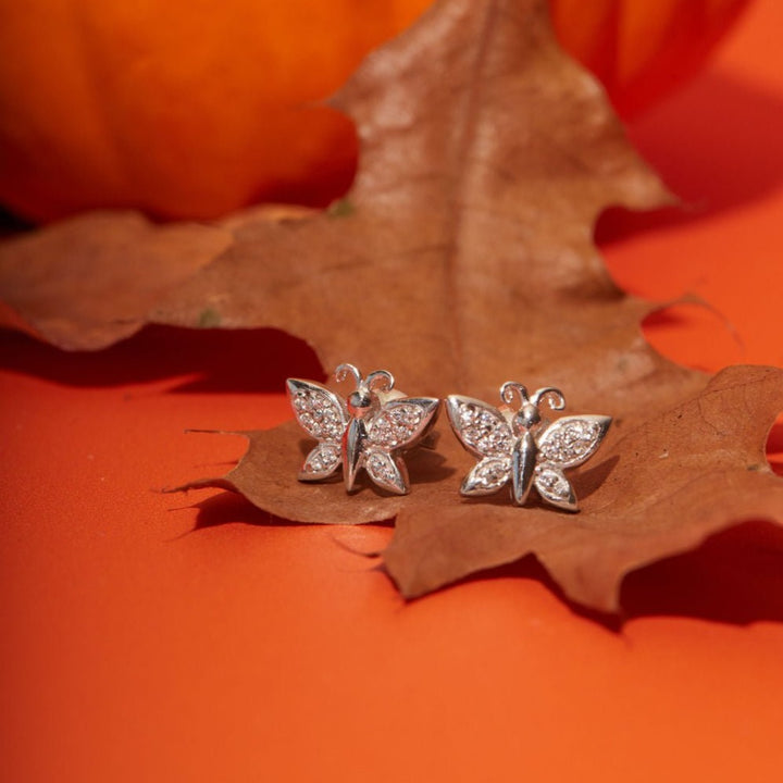 Keres Butterfly Crystal Sterling Silver Earrings - Ema Jewels
